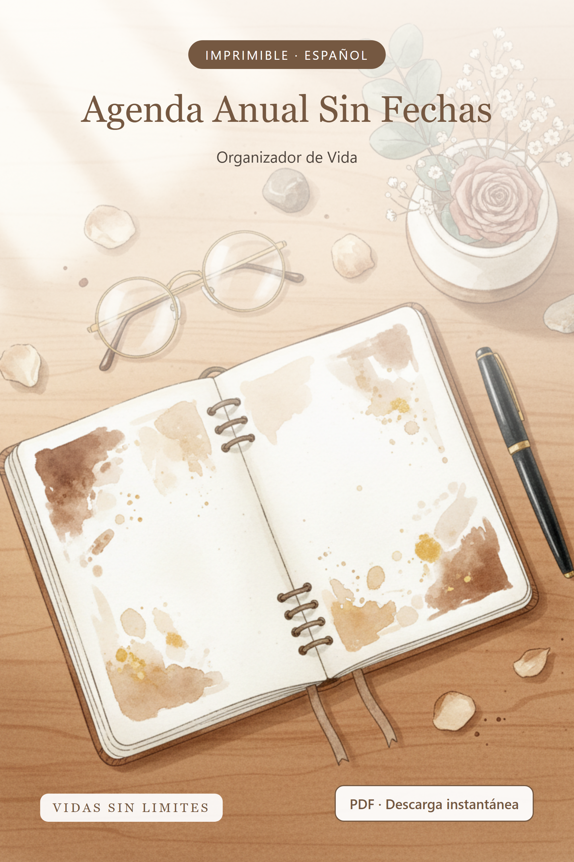 Agenda Anual Sin Fechas — Organizador de Vida — portada
