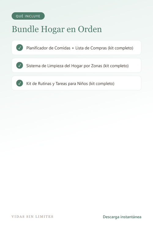 Bundle Hogar en Orden — Comidas + Limpieza + Niños — qué incluye