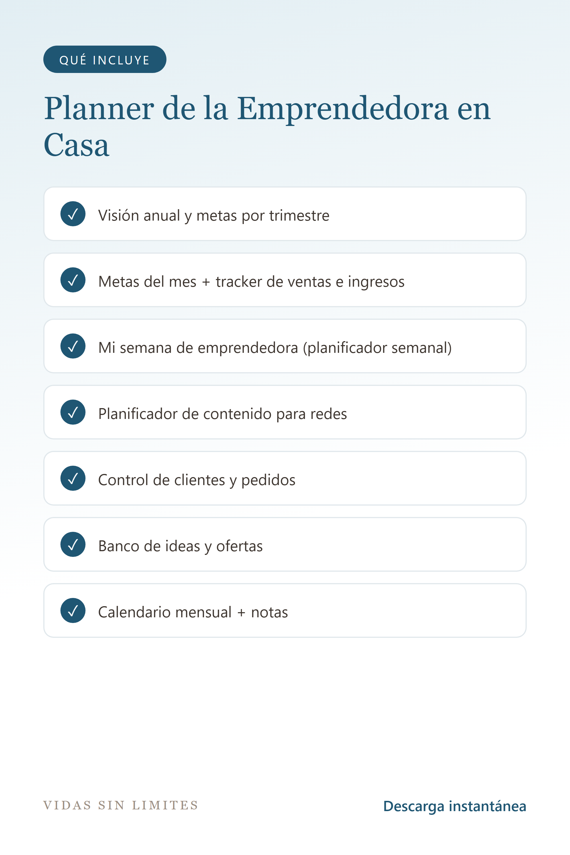 Planner de la Emprendedora en Casa — qué incluye