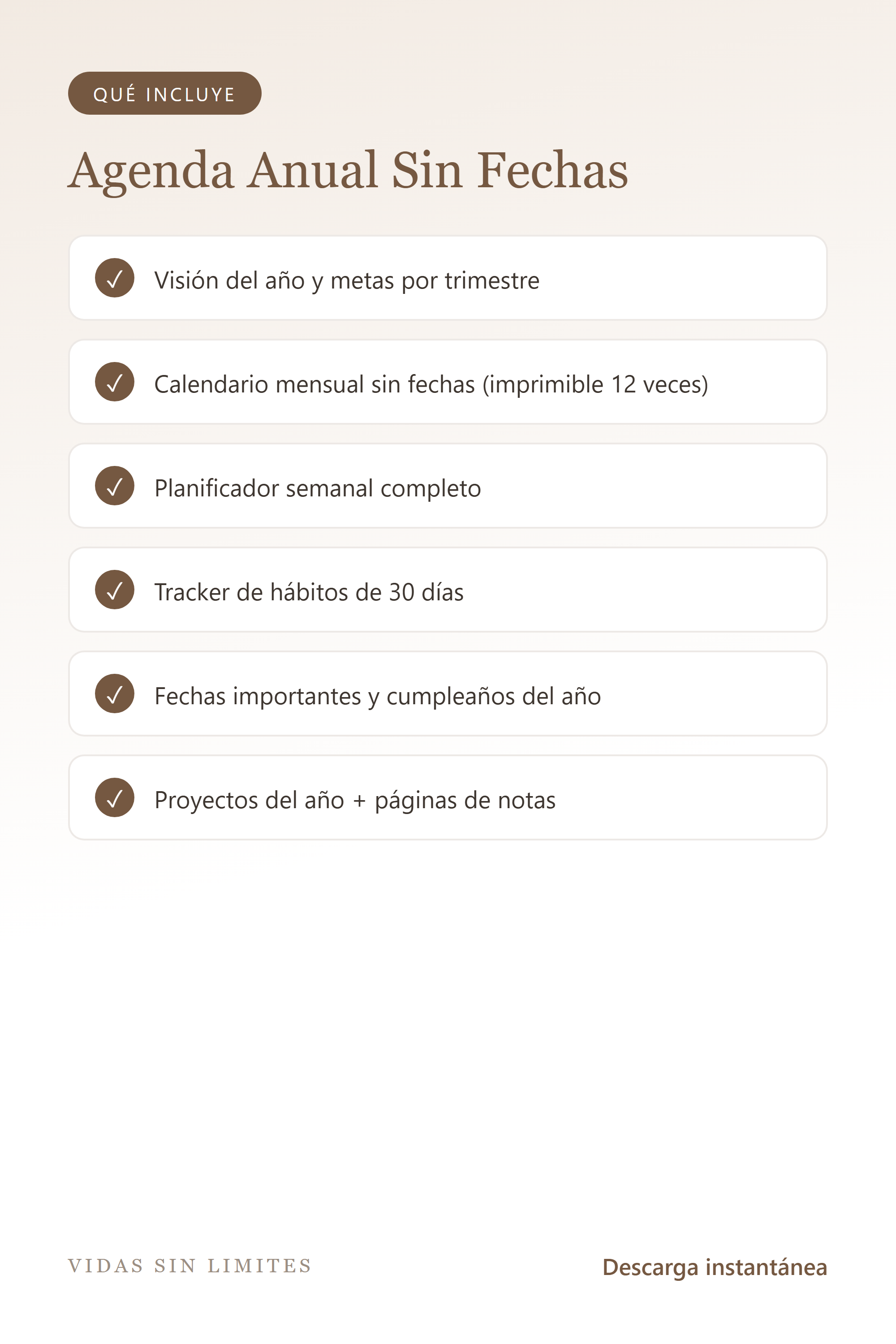 Agenda Anual Sin Fechas — Organizador de Vida — qué incluye