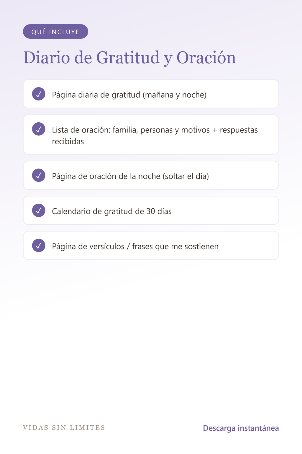 Diario de Gratitud y Oración — qué incluye