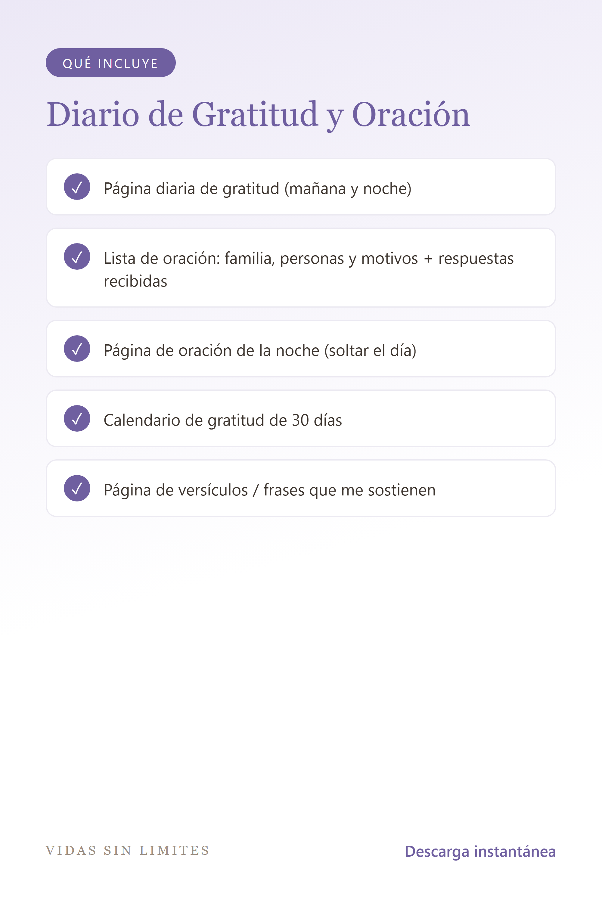 Diario de Gratitud y Oración — qué incluye