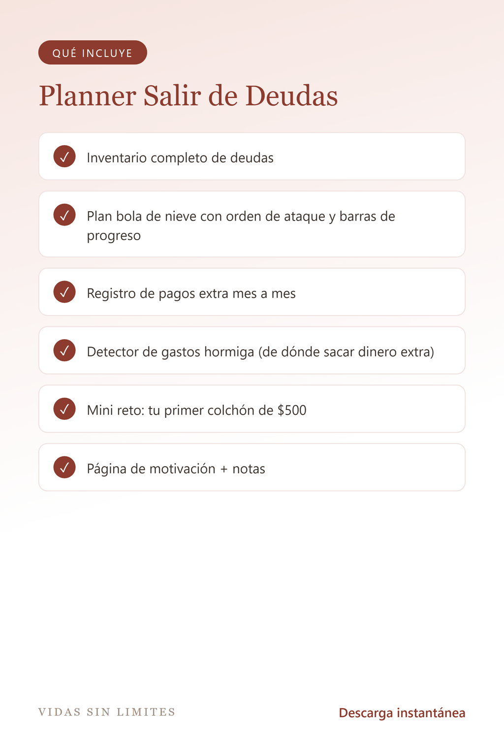 Planner Salir de Deudas — Método Bola de Nieve — qué incluye