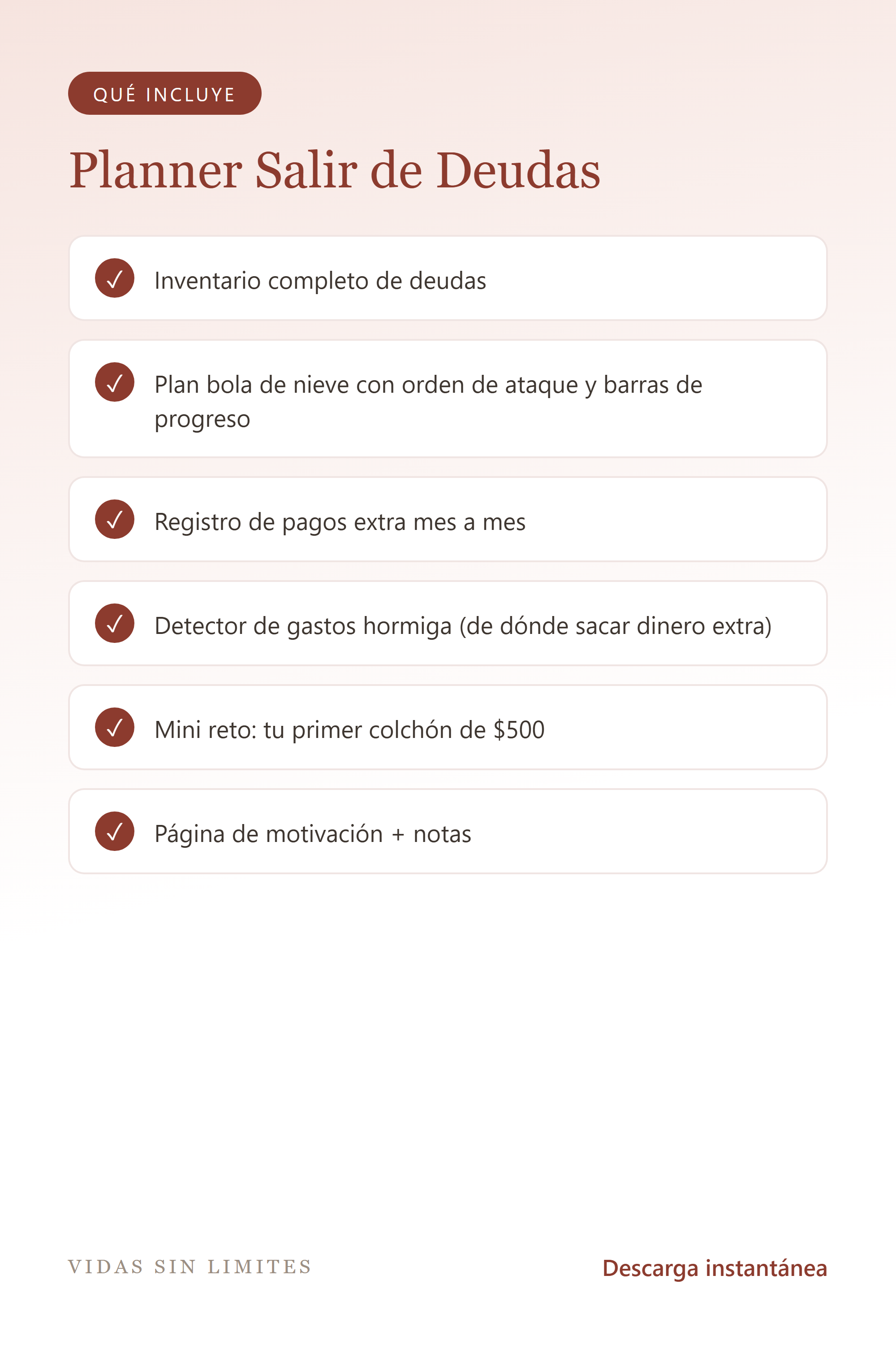 Planner Salir de Deudas — Método Bola de Nieve — qué incluye