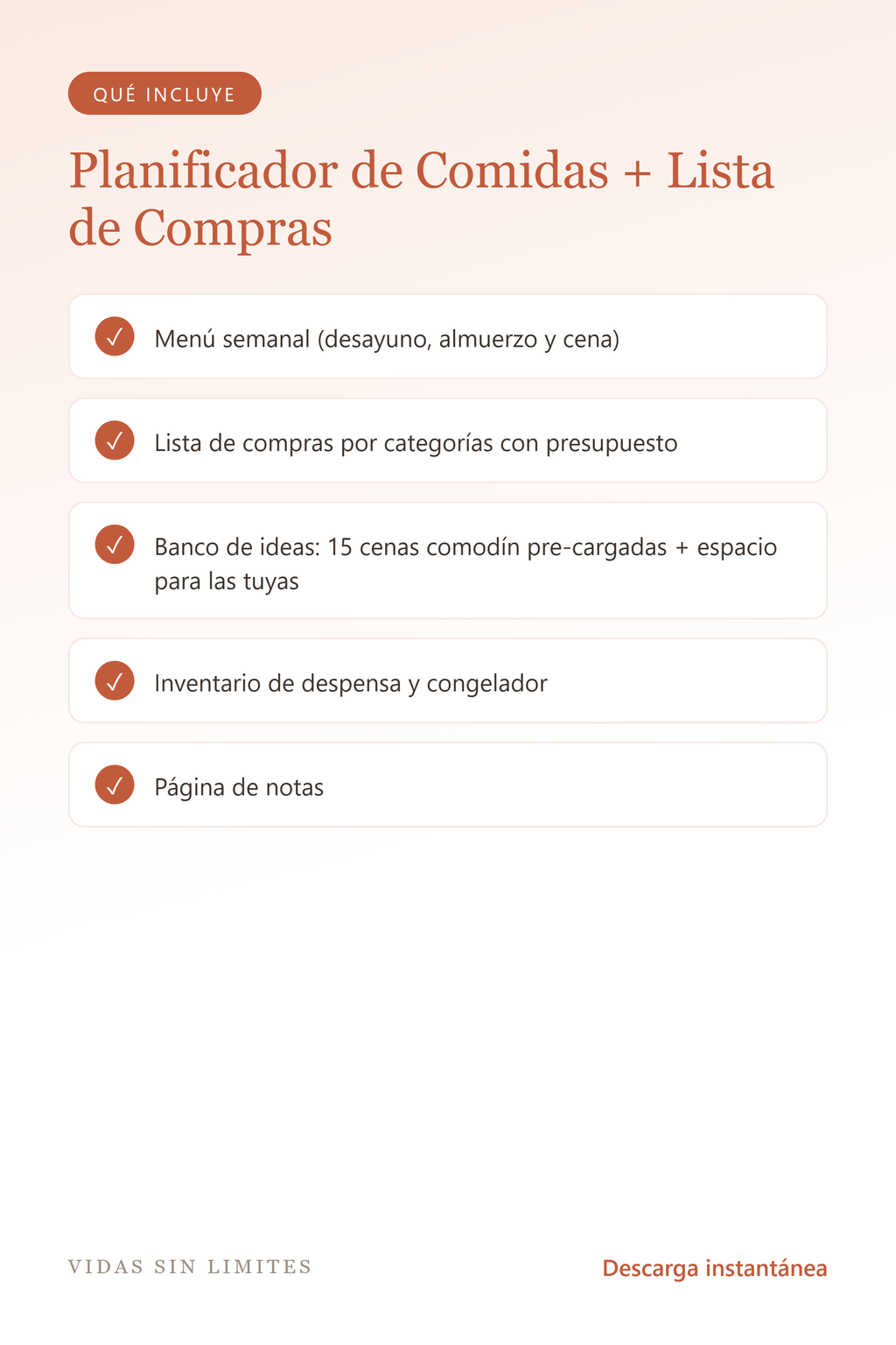 Planificador de Comidas + Lista de Compras — qué incluye