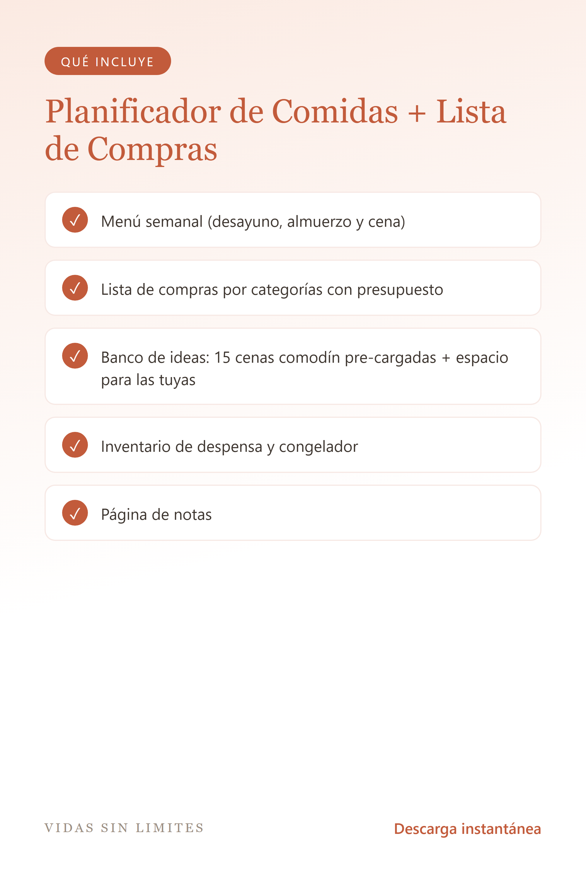 Planificador de Comidas + Lista de Compras — qué incluye