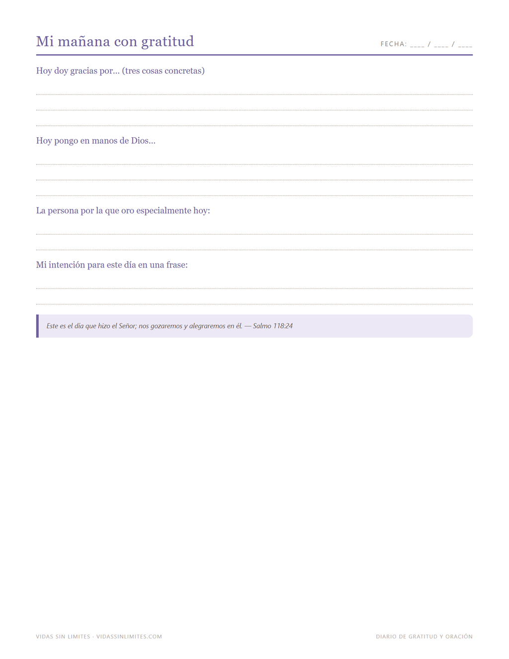 Diario de Gratitud y Oración — página interior