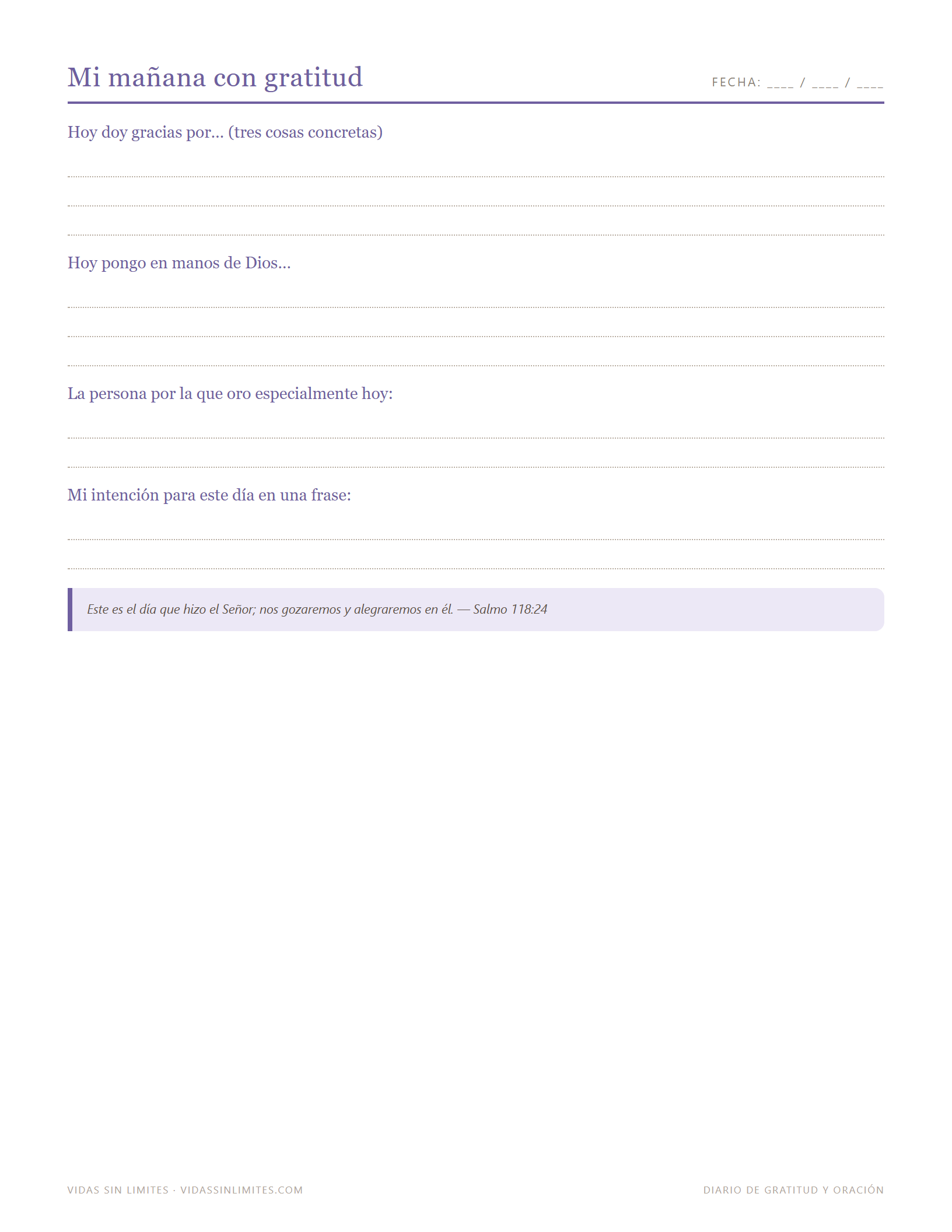 Diario de Gratitud y Oración — página interior