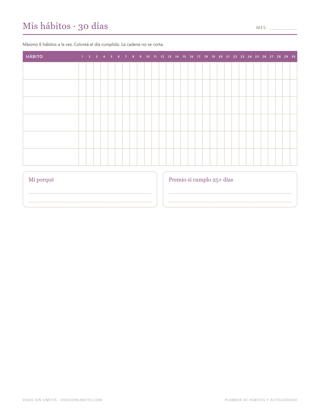 Planner de Hábitos y Autocuidado — página interior