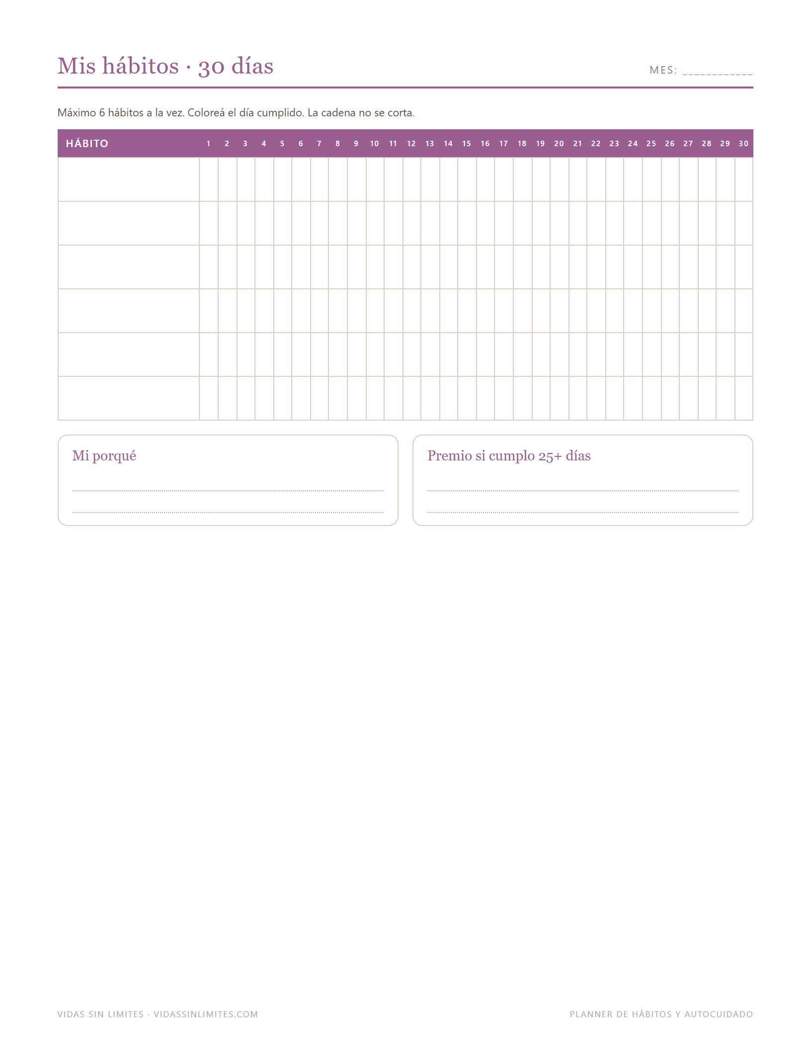 Planner de Hábitos y Autocuidado — página interior