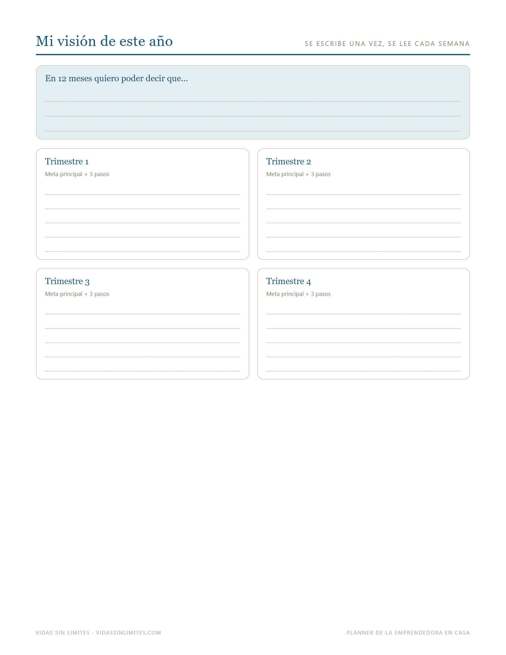 Planner de la Emprendedora en Casa — página interior