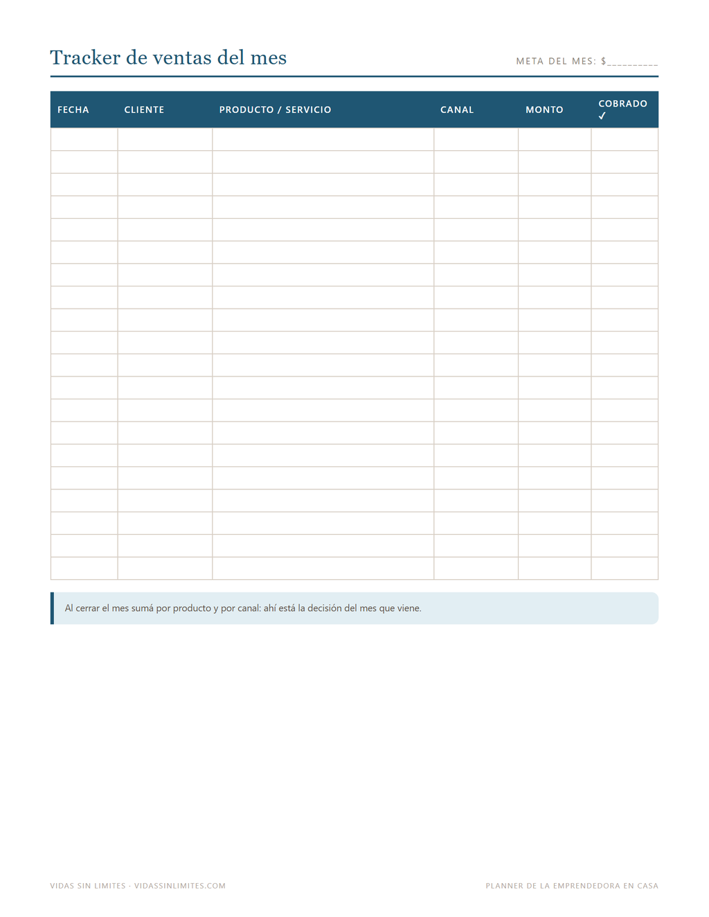Planner de la Emprendedora en Casa — página interior 2