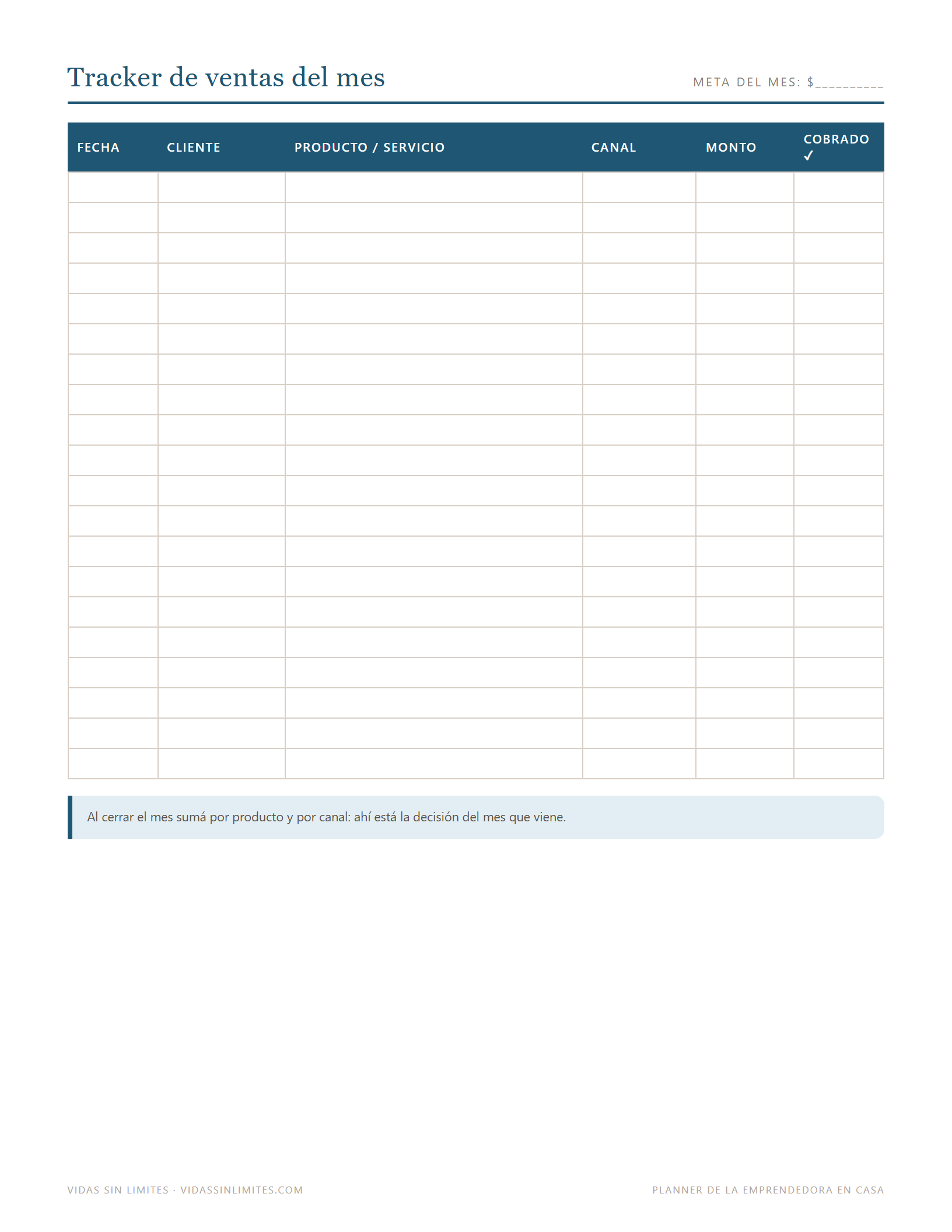 Planner de la Emprendedora en Casa — página interior 2