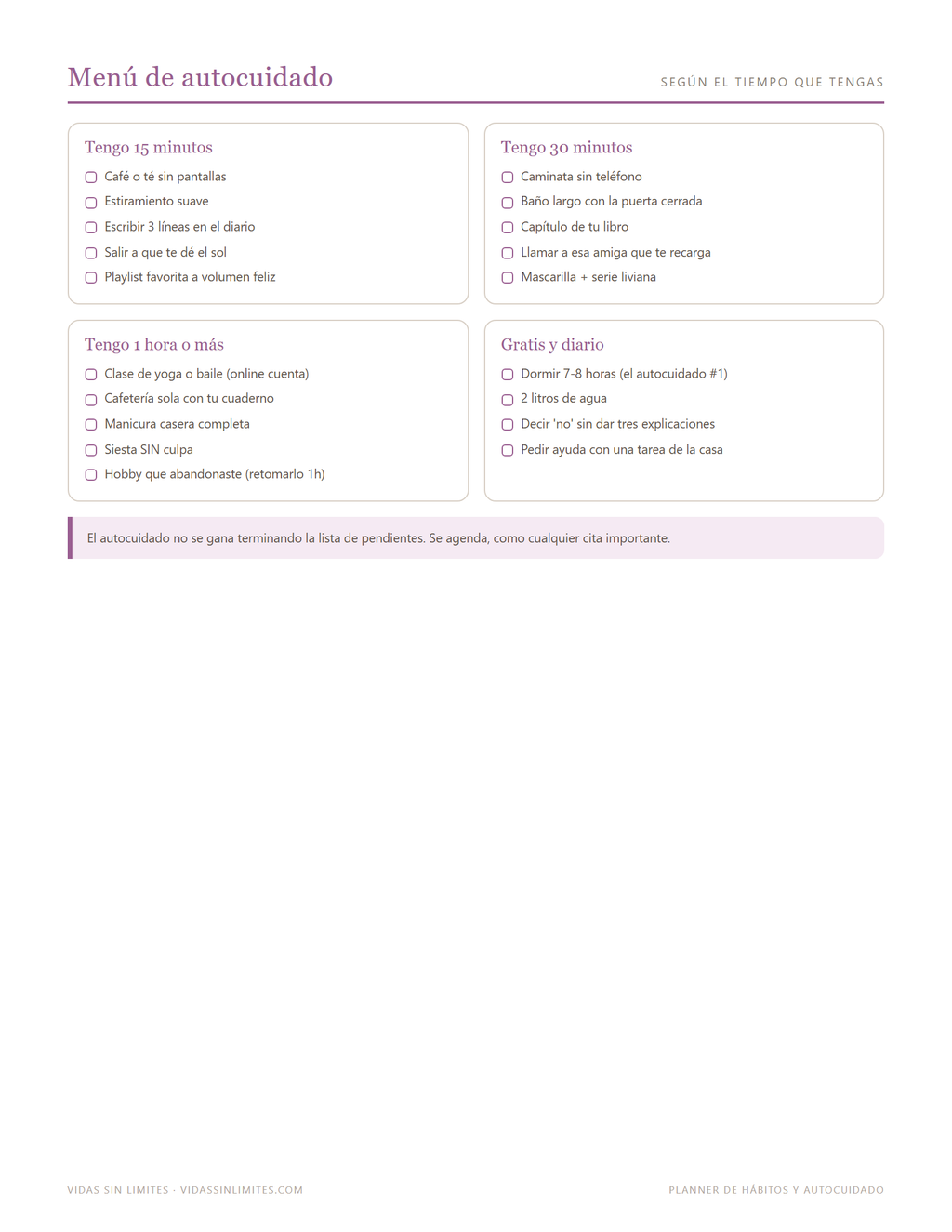 Planner de Hábitos y Autocuidado — página interior 2