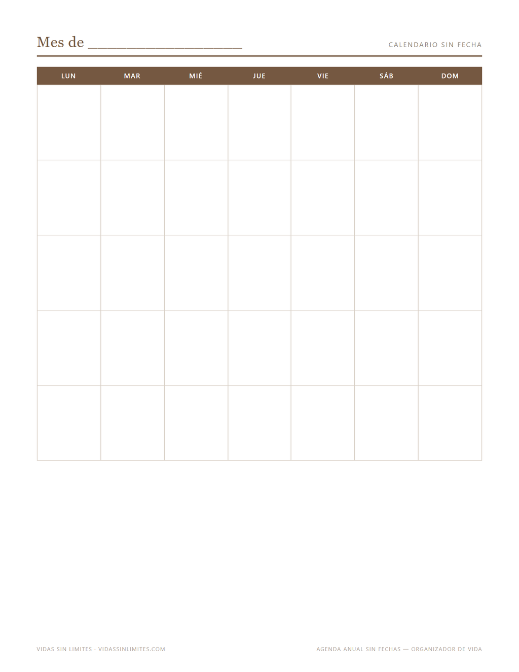 Agenda Anual Sin Fechas — Organizador de Vida — página interior 2
