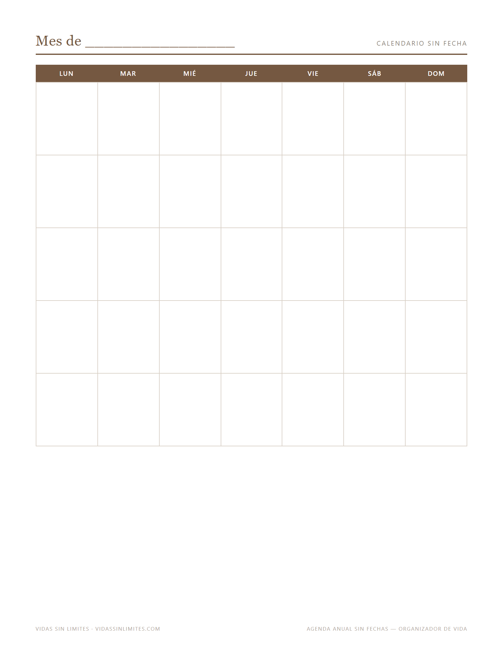 Agenda Anual Sin Fechas — Organizador de Vida — página interior 2